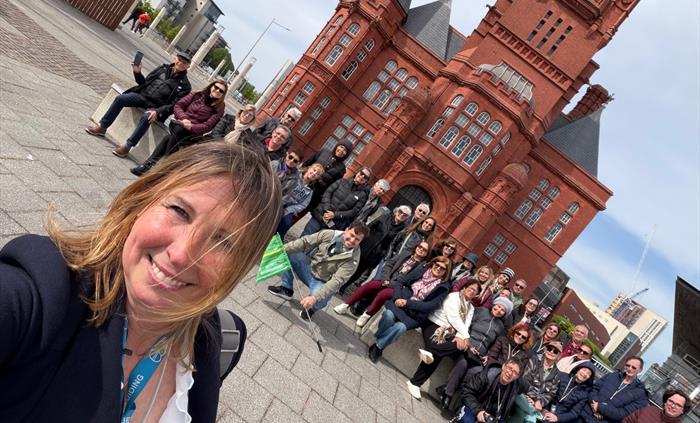 In Cardiff bay with a group